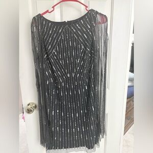 Adrianna Papell Black Mini Dress with Silver Stripes